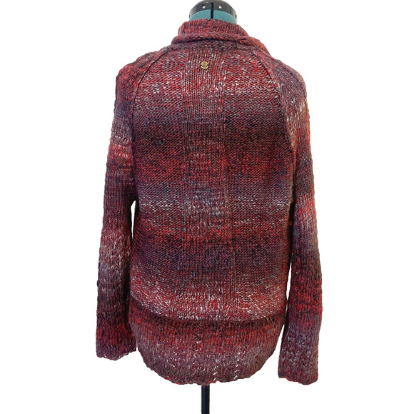Prana Chunky Wrap Open Front Circle Cardigan Sweater Wool Blend Burgundy Small - Picture 6 of 10